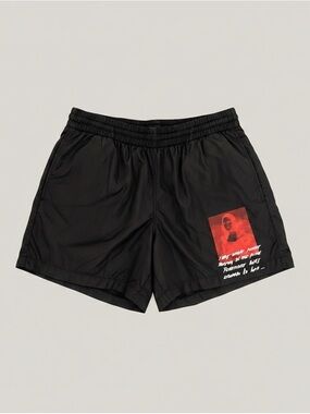 Off-White Black Swim Trunks with Red Graphic